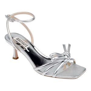 Badgley Mischka Loyalty Silver Knotted Ankle Strap  Neutral Sandals Size 6.5